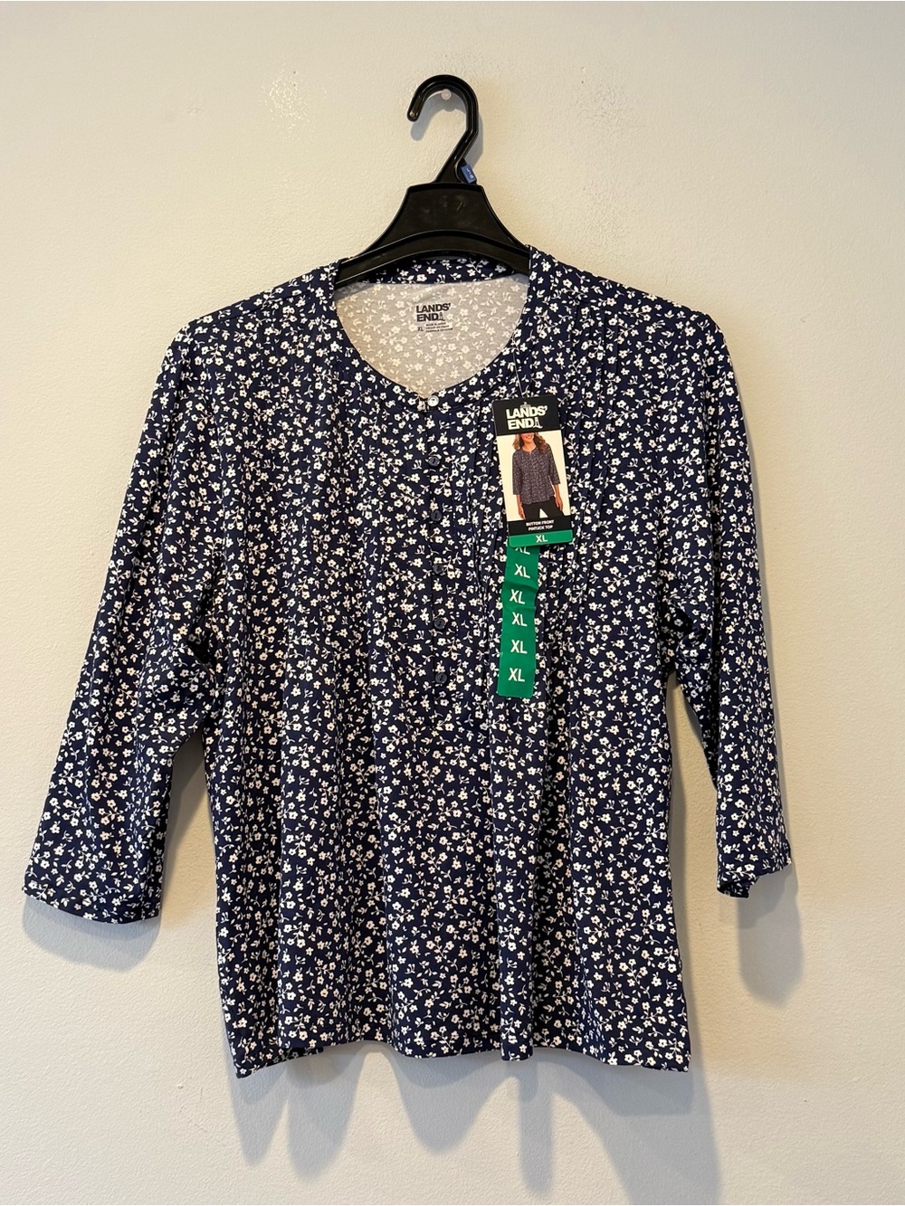 Lands' End Women's Pintuck 3/4 Sleeve Top - Picture 5 of 10